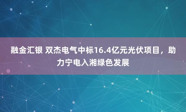 融金汇银 双杰电气中标16.4亿元光伏项目，助力宁电入湘绿色发展