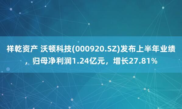 祥乾资产 沃顿科技(000920.SZ)发布上半年业绩，归母净利润1.24亿元，增长27.81%